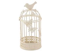 Chandelier ajouré en Forme de Cage, Bougeoir avec Décor d'oiseau pour la Décoration de la Maison, Blanc (White)