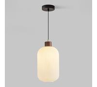 Chandelier Bois Massif Moderne Milieu du siècle, Noyer en Verre Blanc Petit éclairage Pendentif de Cuisine sur l'île (Socket e27)