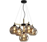 Chandelier de Bulles de Verre Rond du Milieu du siècle, 5 lumières, Noir et Or, Plafond Spoutnik, Pendentif Industriel avec Globe Gris et Ambre, adapté à la Salle à Manger, à la Cuisine, au Salon