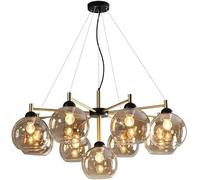 Chandelier de Bulles de Verre Rond du Milieu du siècle, 5 lumières, Noir et Or, Plafond Spoutnik, Pendentif Industriel avec Globe Gris et Ambre, adapté à la Salle à Manger, à la Cuisine, au Salon