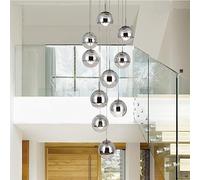 Chandelier D'escalier Moderne Conception Intéressante Minimaliste, Pendentif Suspendu Réglable Light Long Plafond Adapté Aux Escaliers, Salon, Bâtiment Duplex, Villa 40x200 cm 10 Lumière(Color:argent)