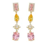 Chandelier élégant et léger en argent sterling 925 pour femme, couleur dopamine avec zircon, 2 pièces jaunes et boucles d'oreilles pompon