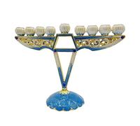 Chandelier juif peint à la main en émail Menorah bleu 16 x 11,5 x 6 cm