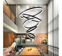 Chandelier LED, LED Grands Anneaux Foyer Chandelier Entryway High Plafond Chandelier Lightture avec télécommande pour Salle à Manger, escalier