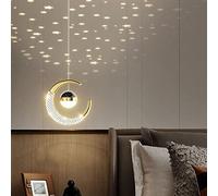 Chandelier Light, LED Bedside Hanging Light Chandelier Star Moon Night Compatible with Bedroom Dining Room Starry Night Fixtures Warm and Romantic Long Line Small Pendant Light Black Gold(Gold