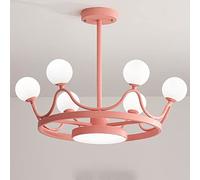 Chandelier Light, LED Chandeliers Bedroom Dining Room Entrance Door Balcony Girl Bedroom - Pendant Lights DecoratLamp Gold Pink Round Crown Home Lighting(Pink)