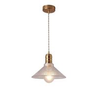 Chandelier Light, Ribbed Glass Ceiling Hanging Lamp - Hand-Blown Large Glass Dome Pendant Light - Cone Gold Industrial Farmhouse Chandelier - Compatible with Dining Table, Kitchen, Bedroom,