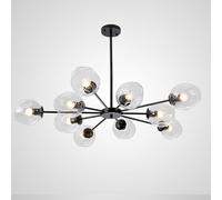 Chandelier Mid Century Glass Chandeliers Retro Ceiling Lamp Indoor Multi-Lights Ceiling Light Chandelier Fixtures for Living Room Dining Room Bedroom Kitchen(Black+Clear) Chandeli