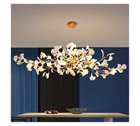 Chandelier Modern led Chandelier for The Kitchen Living Room Chandelier Copper Hanging lamp White Ceramics Ginkgo Tree Leaf Light (Emitting Color : Cold Lampshade Color : L65 W35 H30cm) (L105 W55 H3
