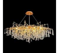Chandelier Moderne À Gouttes De Pluie en Cristal, Luminaire Linéaire Rectangulaire Art Déco en Or À Hauteur Réglable avec Brindilles d'arbre pour Salon, Ile De Cuisine, Entrée, Escalier,L120cm