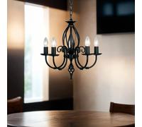 Chandelier Noir Métal Design Rustique CANDELA 1 Suspension De Salle À Manger