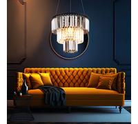 Chandelier Suspension Lampe À Pendre Cristaux De Verre Fumé Clair 3X E27 Noir