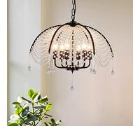Chandelier, Tassel Umbrella Shaped Retro Chandeliers, Crystal Ceiling Light Fixture for Kitchen Dining Living Room Bedroom Foyer,