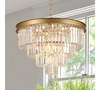 Chandeliers 24"/60Cm Round Top Crystals Chandelier Adjustable Ceiling Fixture 4-Tier K9 Crystal Pendant Lamp 12-Light for Dinning Living Room Foyer