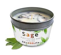 CHANDELITA Bougie D'aromathérapie Parfumée à la Sauge Pure pour la Bénédiction, Feuilles de Sauge, à la Cire de Soja pour la Purification, la Relaxation, la Méditation, la Guérison des Chakras