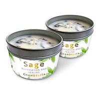 Chandelita Bougie Parfumées à la Sauge avec Feuilles & Cire de Soja pour Bénédiction, Purification, Relaxation, Méditation & Guérison des Chakras - Bougie Parfumée - Bougies Parfumée Bien-être