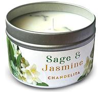 Chandelita Bougie Parfumées à la Sauge Pure & Jasmin avec Feuilles & Cire de Soja pour Purification, Relaxation, Méditation & Chakras - Bougie Parfumée Artisanale - Bougies Parfumée Bien-être