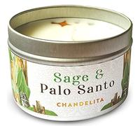 Chandelita Bougie Parfumées à la Sauge Pure & Palo Santo avec Feuilles de Sauge & Cire de Soja pour Relaxation, Méditation & Guérison Chakras - Bougie Parfumée Artisanale - Bougies Parfumée Bien-être