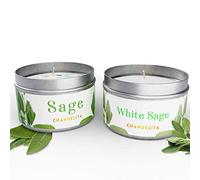 Chandelita Bougie Parfumées à la Sauge & Sauge Blanche avec Feuilles & Cire de Soja pour Bénédiction, Purification, Relaxation, Méditation & Chakras - Bougie Parfumée - Bougies Parfumée Bien-être