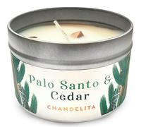 Chandelita Bougie Parfumées au Palo Santo & Cèdre avec Morceaux & Cire de Soja pour Relaxation, Méditation & Guérison des Chakras - Bougie Parfumée Artisanale - Bougies Parfumée Bien-être