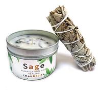 Chandelita Set Bougie Parfumées & Bâton de Sauge Blanche pour Purification - Avec Feuilles de Sauge - Rituel Spirituel & Méditation - Bougie Parfumée Artisanale - Bougies Parfumée Bien-être