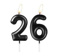 Chandelle Noire Perle Numéro 26, Magnifique Décoration de Gâteau pour Fête, Décoration de Gâteau d'Anniversaire Noire Scintillante pour Femmes et Hommes