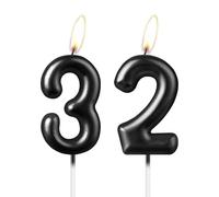 Chandelle Noire Perle Numéro 32, Magnifique Décoration de Gâteau pour Fête, Décoration de Gâteau d'Anniversaire Scintillante Noire pour Femmes et Hommes