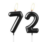 Chandelle Noire Perle Numéro 72, Magnifique Décoration de Gâteau pour Fête, Décoration de Gâteau d'Anniversaire Noire Scintillante pour Femmes et Hommes