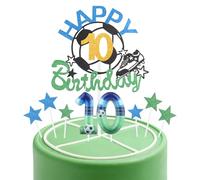 Chandelles d'anniversaire de football en forme de gâteau, bougie numéro 10 de football pour gâteau, décorations pour le 10e anniversaire des garçons, décorations de gâteau de football en bleu et vert