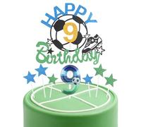 Chandelles d'anniversaire Football, Bougie Numéro 9 pour Gâteau, Décorations pour le 9e Anniversaire des Garçons, Chandelles Bleues et Vertes pour Gâteau, Décorations de Gâteau Football pour