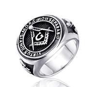 Chandler Bague maçonnique en acier inoxydable pour homme, style vintage, symbole franc-maçonnique, hip-hop, rétro, religieux, motard, cadeau pour hommes et garçons, Size 9, Acier inoxydable