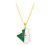 Chandler Collier avec pendentif drapeau carte de l'Algérie Hip Hop Bijoux pour femmes, hommes, filles (G1), Verre