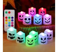 ChaneeHann Bougie LED Halloween 12 Couleurs Changement À Distance Étanche Sécurisée Enfants/Animaux Bougie Chauffe Plat avec Minuterie pour Ambiance Effrayante Intérieur/Extérieur, 12 Pièces