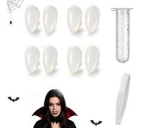 ChaneeHann Dents de Vampire 4 Paires, Crocs de Vampire avec Adhésif, Dentier Halloween 1 Tailles 13, Accessoire Cosplay Fête Vampire Loup-Garou Zombie