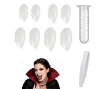 ChaneeHann Lot de 4 paires de crocs de vampire avec adhésif, 4 tailles de fausses dents en résine végétalien/sans cruauté envers les animaux pour Halloween, accessoires de fête (13 mm, 15 mm, 17 mm