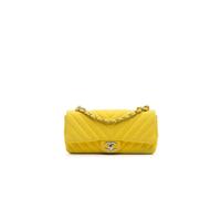 Chanel Vintage, Femme, Pre-owned, Jaune, Taille: ONE Size Sac à rabat East West en jersey à chevrons Pre-owned
