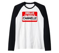 Chanelle T-Shirt avec Inscription « Hello My Name is » Manche Raglan