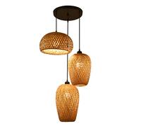 Chaner Bamboo Farmhouse 1-Lights Vintage Boho Woven Lampshade Round Ceiling E27 Vintage Hanging Lights Modern Rotin Basket Ceiling Pendant Lights and Lighting pour Cuisine Salon Salle à Manger