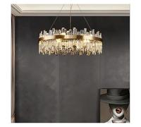 Chaner de luxe rond en cristal LED - Luminaire ovale moderne à suspendre pour salle à manger et décoration d'intérieur, lampe de suspension élégante pour intérieurs élégants (3 couleurs, ovale, 120 cm