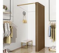 Changing Room Curtain and Gold Rod, 31 35 39 47 Inch Clothing Store Divider Simple Fitting Room for Cloakroom/Show Backstage, Wall Hanging Corner Partition(Brown,39 2/5 in)