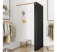 Changing Room Curtain and Gold Rod, 31 35 39 47 Inch Clothing Store Divider Simple Fitting Room for Cloakroom/Show Backstage, Wall Hanging Corner Partition(Noir,39 2/5 in)