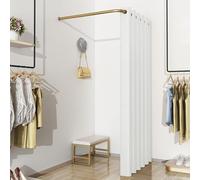 Changing Room Curtain and Gold Rod, 31 35 39 47 Inch Clothing Store Divider Simple Fitting Room for Cloakroom/Show Backstage, Wall Hanging Corner Partition(White,35 2/5 in)