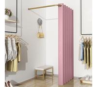 Changing Room Curtain and Gold Rod, 31 35 39 47 Inch Clothing Store Divider Simple Fitting Room for Cloakroom/Show Backstage, Wall Hanging Corner Partition(Pink,35 2/5 in)
