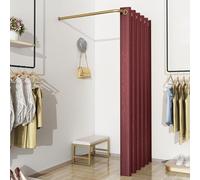 Changing Room Curtain and Gold Rod, 31 35 39 47 Inch Clothing Store Divider Simple Fitting Room for Cloakroom/Show Backstage, Wall Hanging Corner Partition(Red,39 2/5 in)