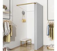 Changing Room Curtain and Gold Rod, 31 35 39 47 Inch Clothing Store Divider Simple Fitting Room for Cloakroom/Show Backstage, Wall Hanging Corner Partition(Grey,35 2/5 in)