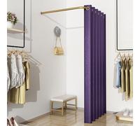 Changing Room Curtain and Gold Rod, 31 35 39 47 Inch Clothing Store Divider Simple Fitting Room for Cloakroom/Show Backstage, Wall Hanging Corner Partition(Purple,39 2/5 in)
