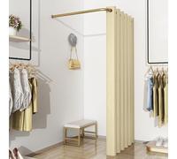 Changing Room Curtain and Gold Rod, 31 35 39 47 Inch Clothing Store Divider Simple Fitting Room for Cloakroom/Show Backstage, Wall Hanging Corner Partition(Beige,31 1/2in)
