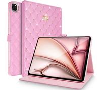 Changjia Étui de Protection pour iPad Air 13" M2 (2024), iPad Pro 12,9" (6e/5e/4e génération, 2022/2021/2020) - Couronne Mignonne avec Strass - Élégant étui de Protection en Cuir synthétique avec