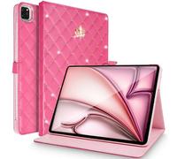 Changjia Étui de protection pour iPad Air 13" M2 (2024), iPad Pro 12.9 (6e/5e/4e génération, 2022/2021/2020) - Couronne mignonne avec strass - Élégant étui de protection en similicuir PU avec fonction
