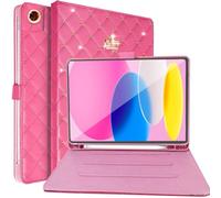 Changjia Étui pour iPad 10.2 9e/8e/7e génération (2021/2020/2019) avec porte-crayon, jolie couronne scintillante en cuir synthétique, élégant, fonction veille/réveil automatique, pour iPad 10,2" (rose